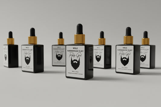 Set of black bottles with droppers on a wooden surface